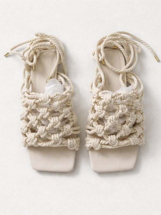 ASOS Shoes - ASOS Handwoven Rope Lace-Up Sandals - Cream